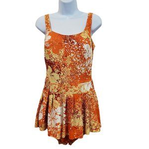 VTG Orange Floral One Piece Bullet Bra Swim Suit